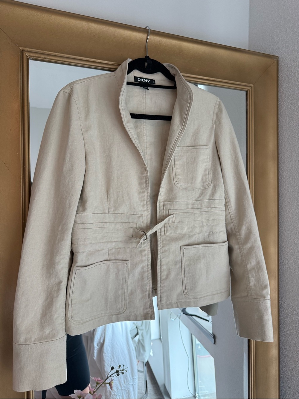 DKNY Neutral Cream Zip-Front Utility Blazer